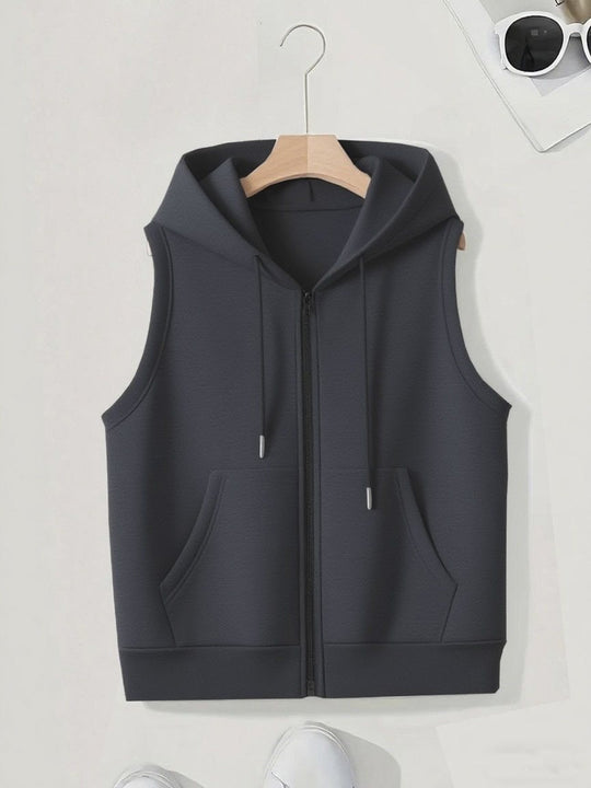 Damen Ärmellose Zip‑Hoodie‑Weste aus weichem Sweat mit Kängurutaschen Shop Nory