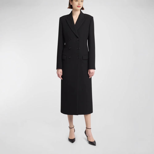 Damen Midilanger Doppelreihiger Blazer‑Mantel mit strukturierter Schulter und schlanker Passform Shop Nory
