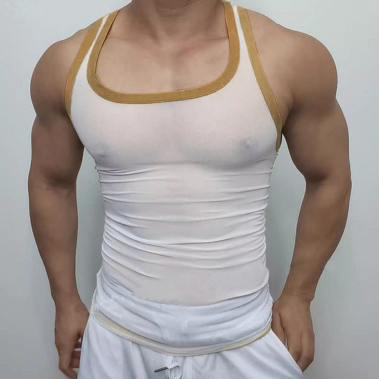 Herren nan Ringer-Top aus feinem Baumwoll-Elasthan mit Kontrastpaspel und schmaler Passform