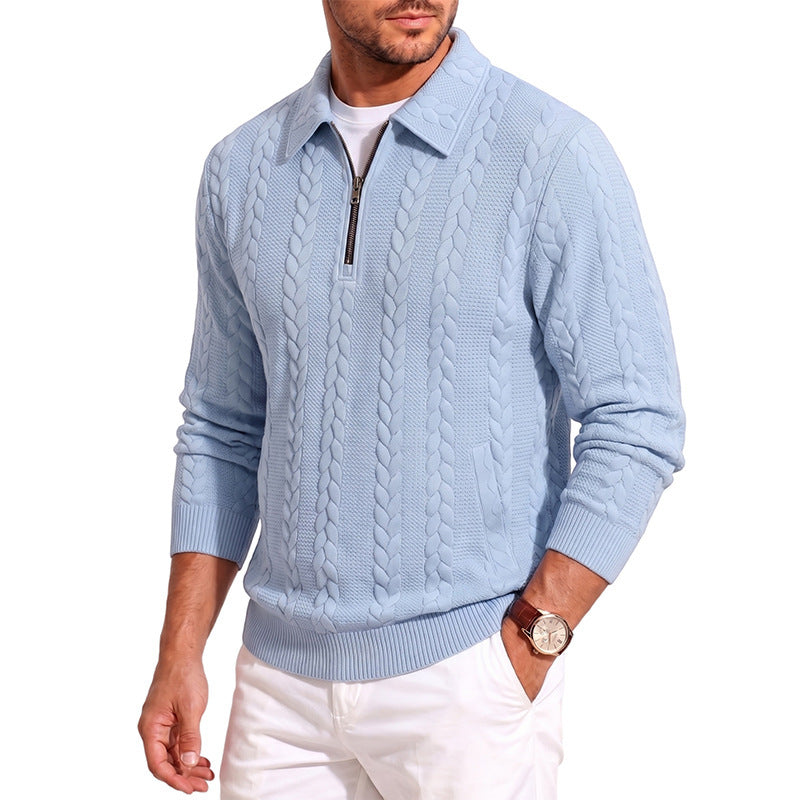 Herren Polokragen-Strickpullover mit Zopfstruktur und Halbzip Shop Nory