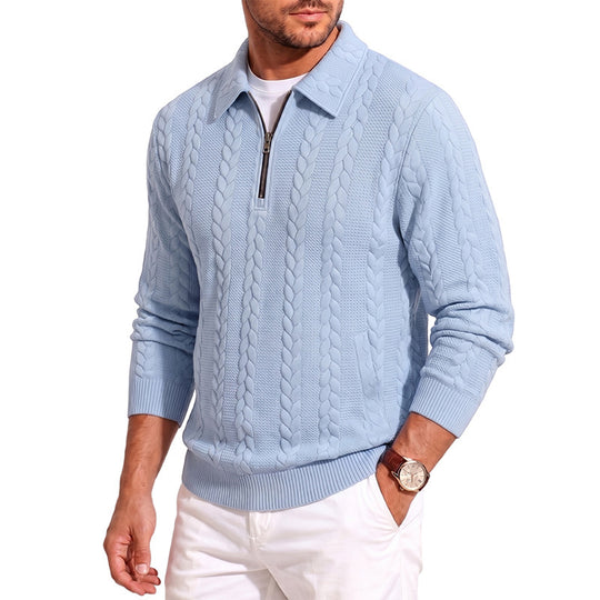 Herren Polokragen-Strickpullover mit Zopfstruktur und Halbzip Shop Nory