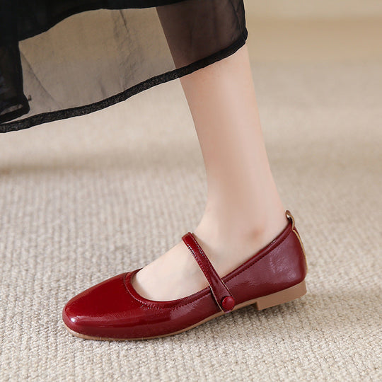 Damen Ballerina-Schuhe mit elegantem Riemen und schimmerndem Obermaterial