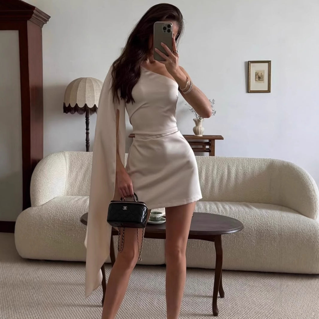 Damen Einseitig Schulterfreies Minikleid mit schickem Satin-Finish