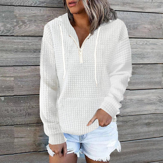 Damen Waffelstruktur Kapuzenpullover mit Halbzip, Kängurutasche und lässigem Oversize‑Schnitt Shop Nory