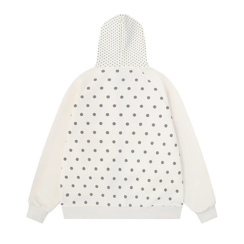 Damen Gepunktete Zip-Kapuzenjacke mit Schleifen-Taschen und Raglanärmeln Shop Nory