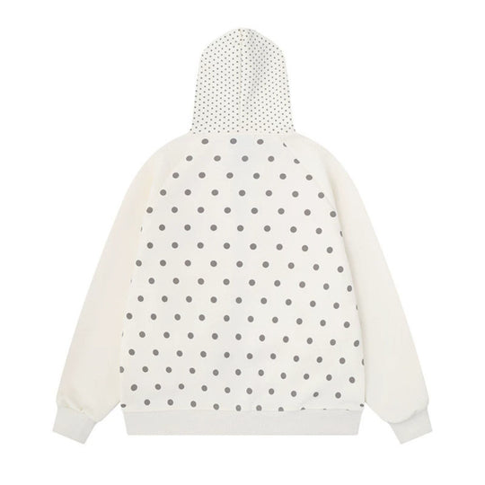 Damen Gepunktete Zip-Kapuzenjacke mit Schleifen-Taschen und Raglanärmeln Shop Nory