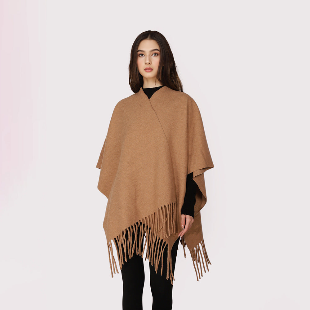 Damen Offener Wollmix-Überwurf im Cape‑Stil mit Fransensaum Shop Nory