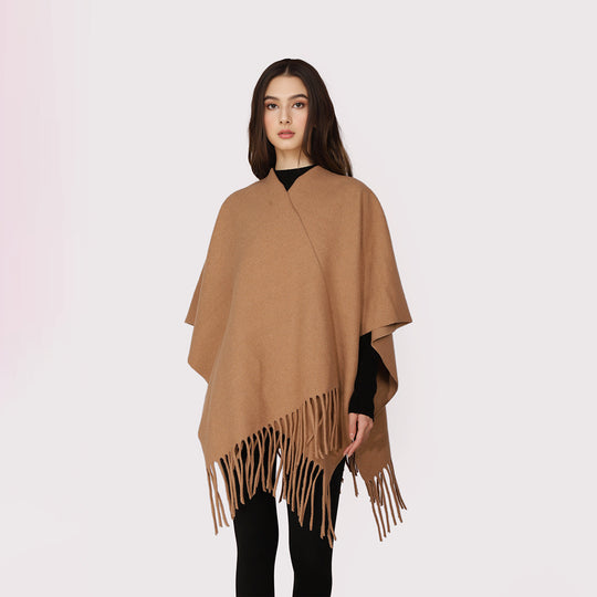 Damen Offener Wollmix-Überwurf im Cape‑Stil mit Fransensaum Shop Nory