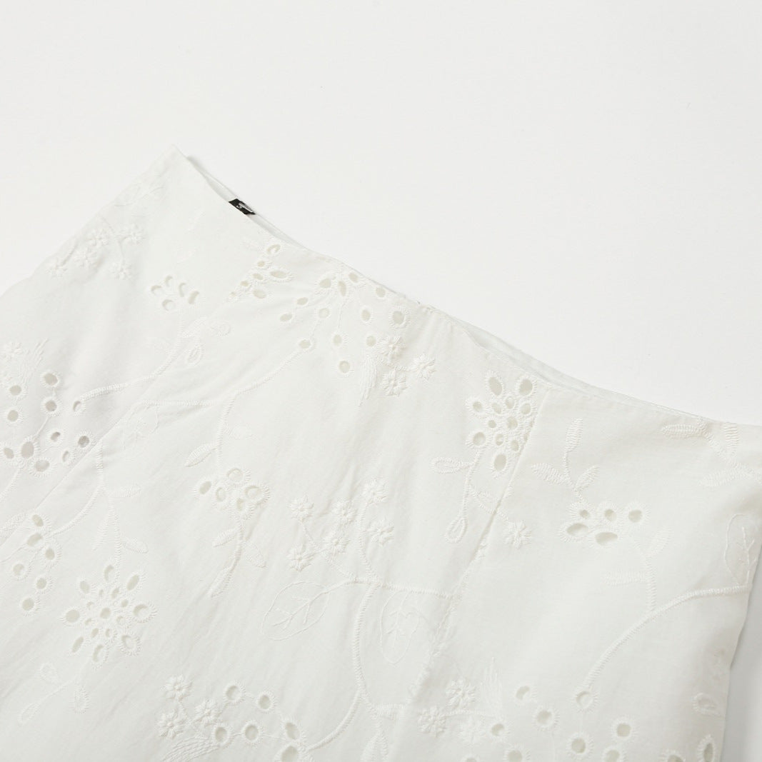 Damen Midirock mit Broderie Anglaise, ausgestellter A-Linie und geschwungenem Saum Shop Nory