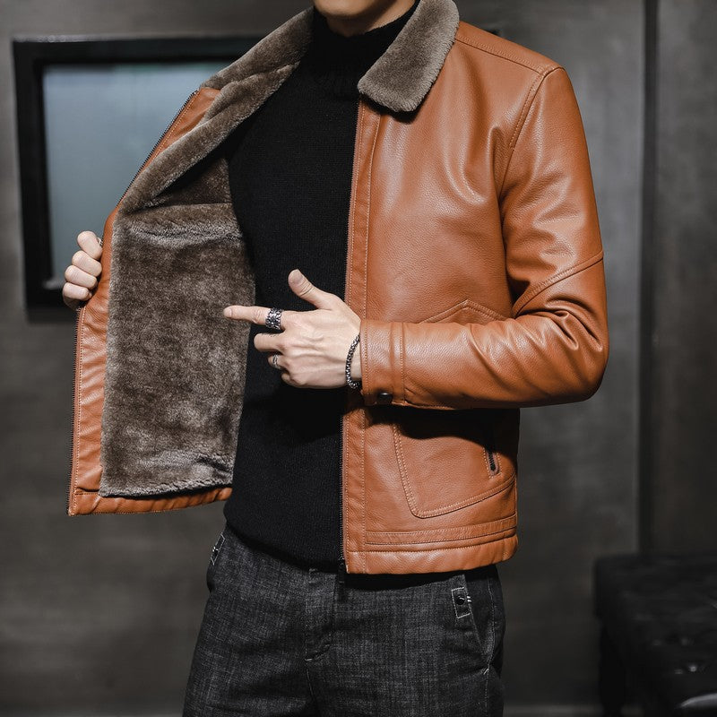 Herren Premium Kunstleder‑Fliegerblouson mit kontrastierendem Teddykragen und verdeckter Reißverschlussleiste Shop Nory