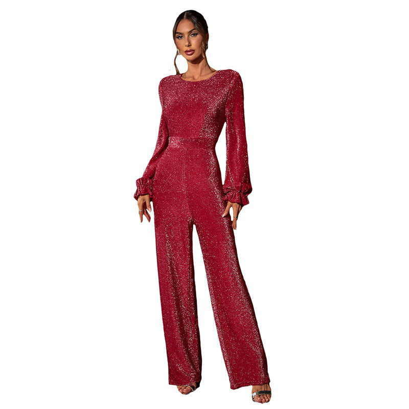 Damen Funkelnder Jumpsuit mit Rüschendetails Shop Nory