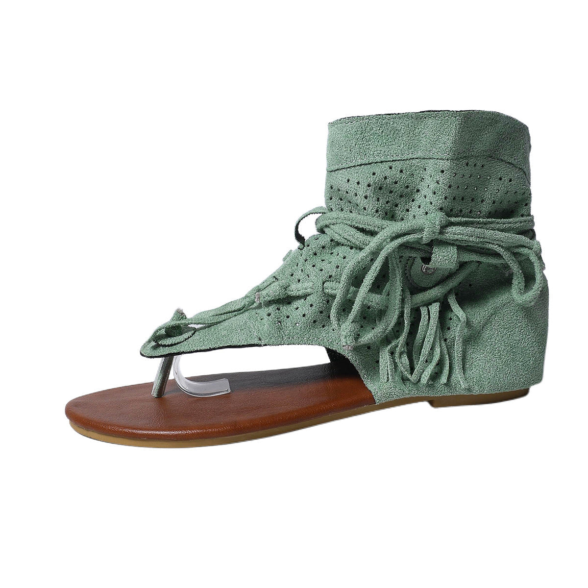 Damen Sandalen mit modernen Fransen und Lochmuster Shopnory