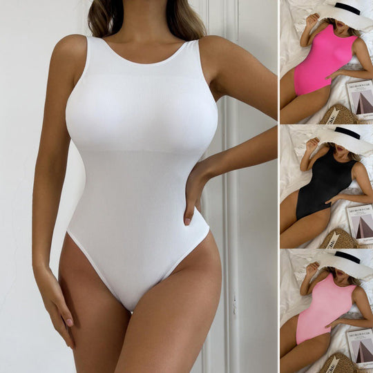 Damen Einteiler Badeanzug mit modernen Rippstrukturen und flexiblem Schnitt
