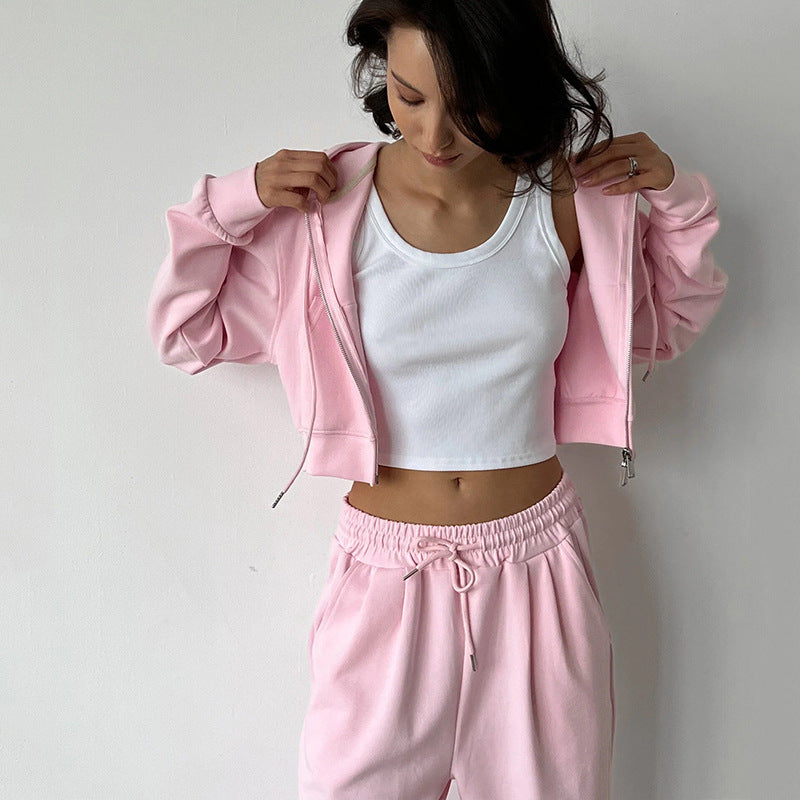 Damen Cropped Hoodie und entspannte Jogginghose Set