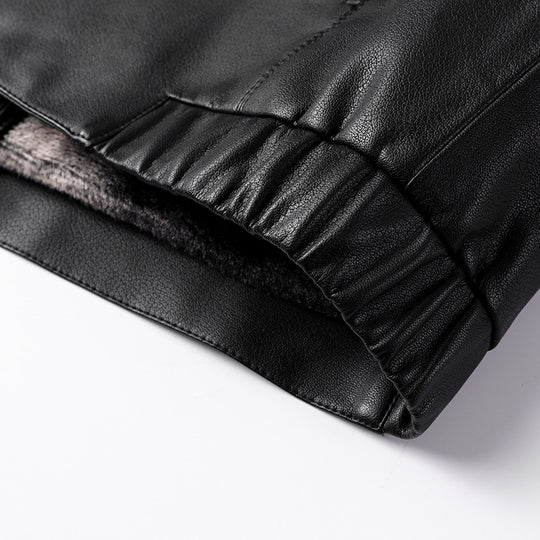 Herren Glatte Lederimitat-Bomberjacke mit Stehkragen, verdecktem Reißverschluss und schlanker Passform Shop Nory