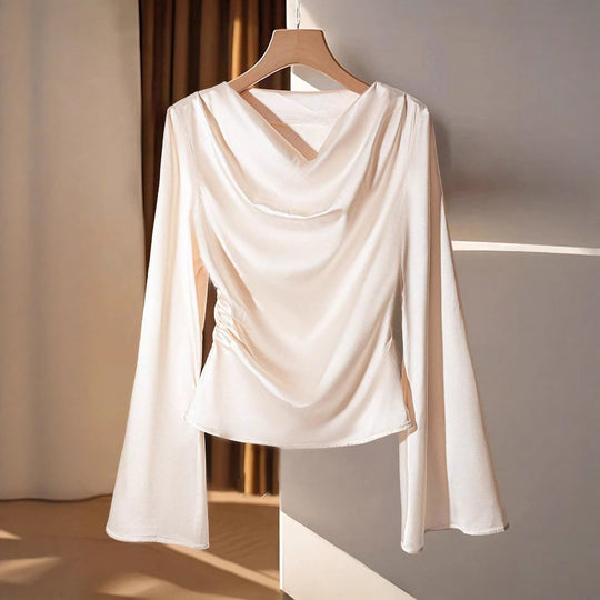Damen Drapiertes Satin-Top mit Wasserfallkragen & Volantsärmeln Shop Nory