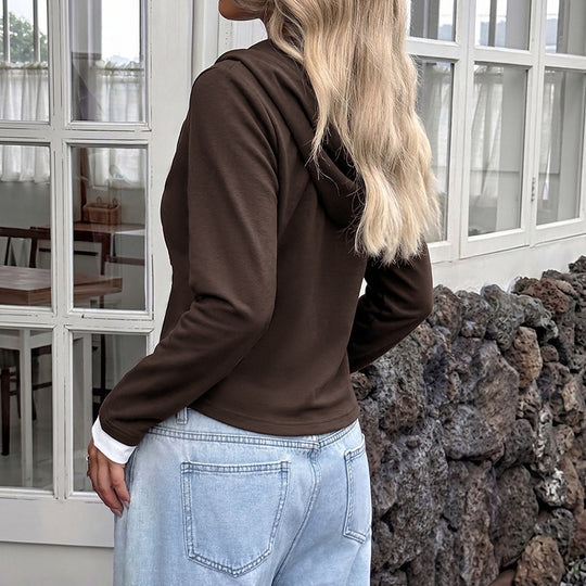 Damen Bequeme Sweatjacke mit Kapuze und Knöpfen Shop Nory