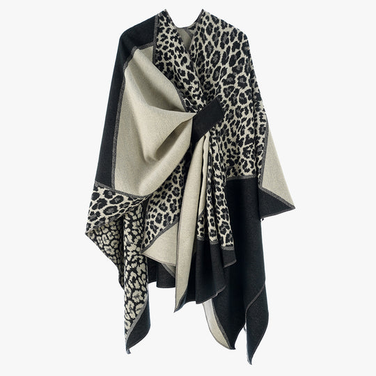 Damen Jacquard-Poncho mit Leopardenmuster und Wollmix-Überwurf Shop Nory