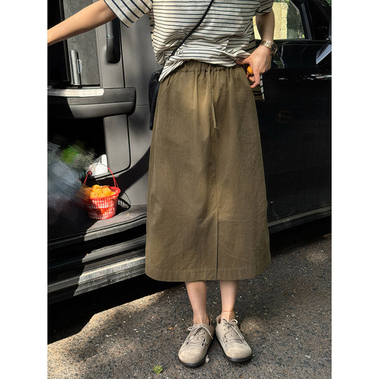Damen Modischer Midirock mit elastischem Bund und Taschen Shop Nory