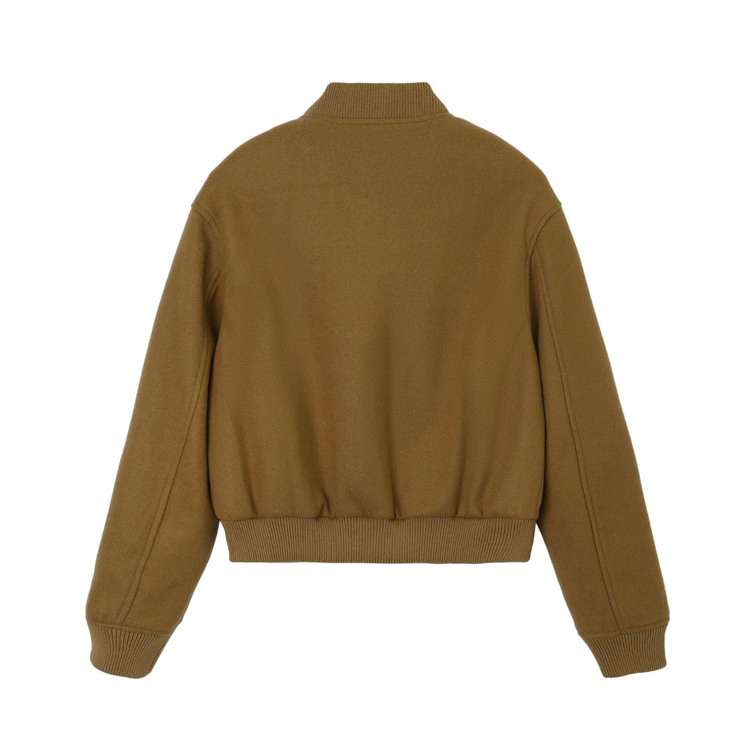 Damen kurze Woll-Bomberjacke mit aufgesetzten Pattentaschen und Rippbündchen Shop Nory