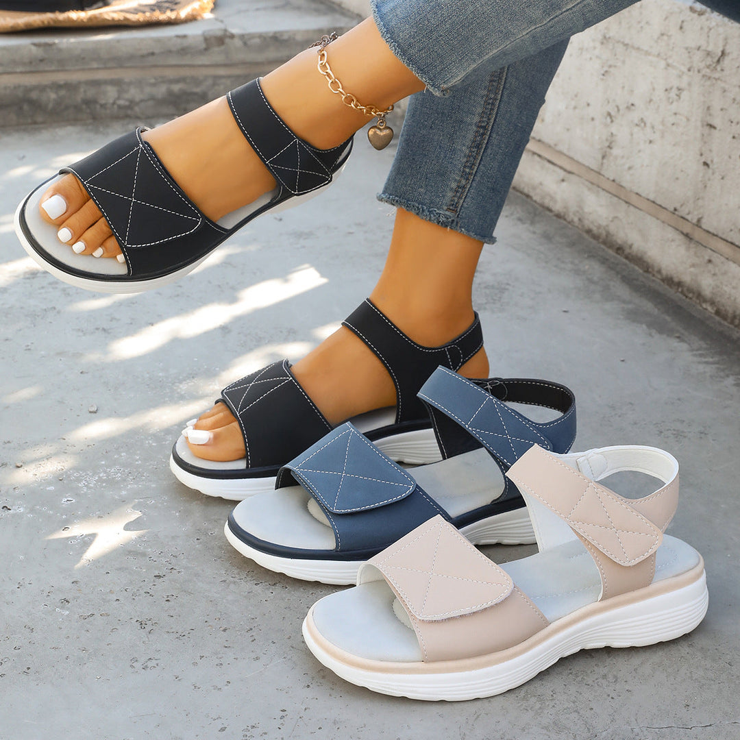Damen Komfortable Sandalen mit elastischen Klettverschlüssen und Fußbett