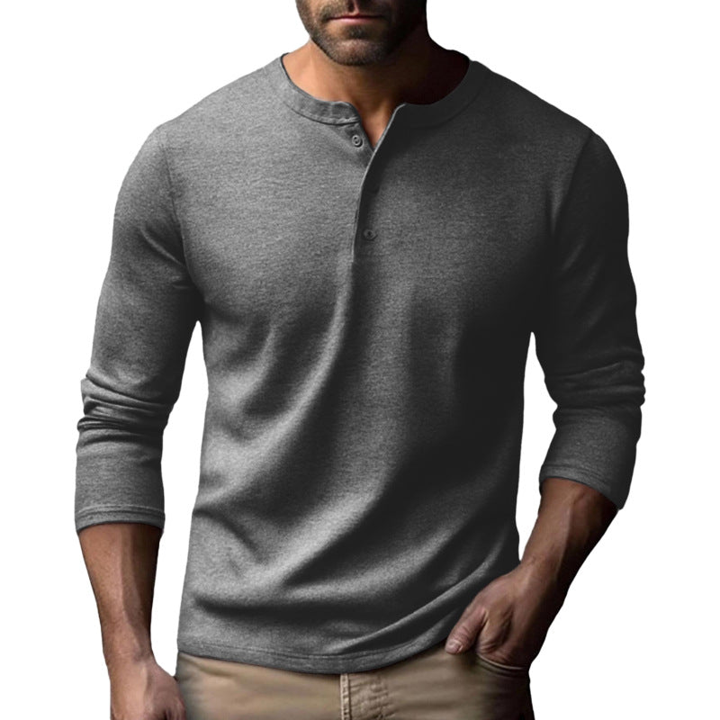 Herren Langarm-Henley-Shirt aus atmungsaktivem Baumwollmix