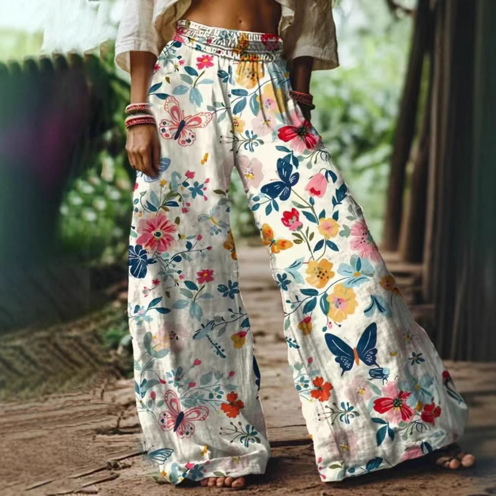Damen Weite Palazzohosen mit floralem Druck Shopnory