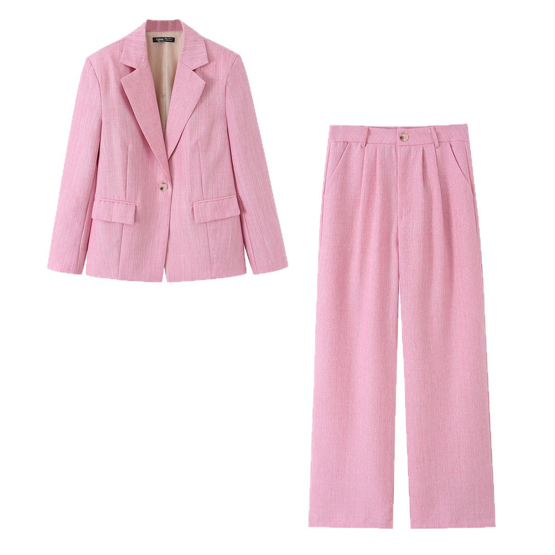 Damen Zweiteiliges Kurzblazer- und hochtailliertes Weitbein-Hosen-Set Shop Nory