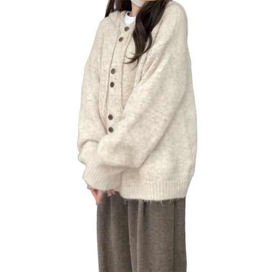 Damen Weiche Kapuzenstrickjacke mit Knopfdetails Shop Nory