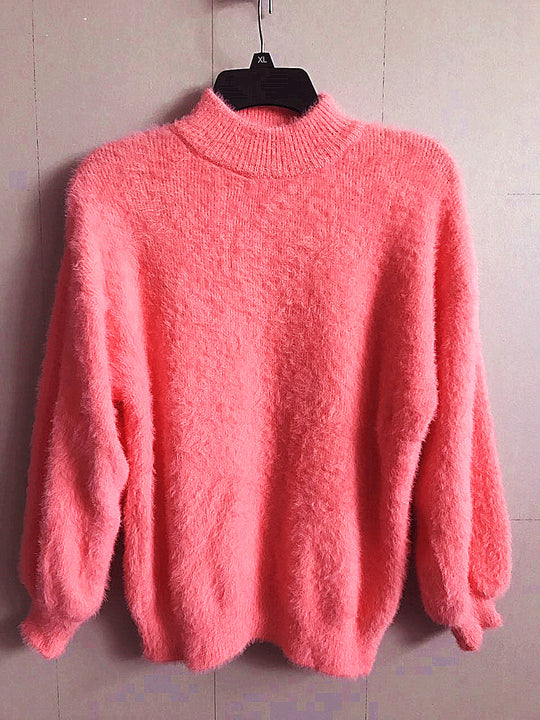Damen Flauschiger Mohair-Mix Pullover mit Stehkragen und Oversize-Silhouette Shop Nory