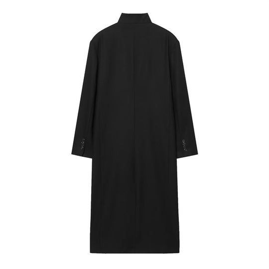 Damen Langer Mantel mit Mandarin-Kragen, minimalistischer Silhouette und verdeckter Knopfleiste Shop Nory