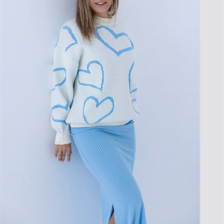 Damen Kuscheliger Jacquard-Pullover mit Herzmotiv und lockerer Oversize-Passform Shop Nory