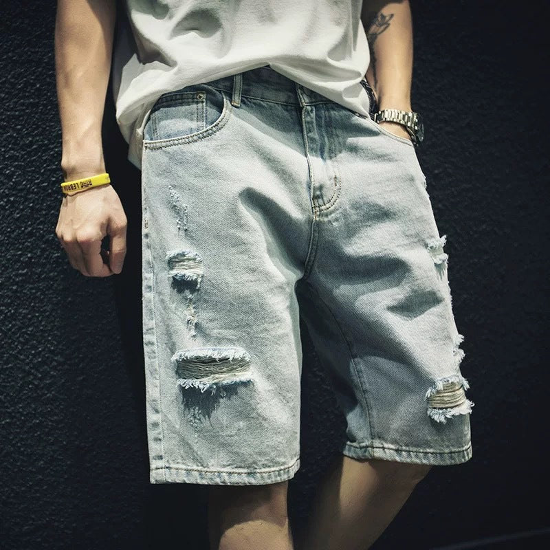 Herren lässige Destroyed Denim-Shorts mit modernen Details und bequemer Passform