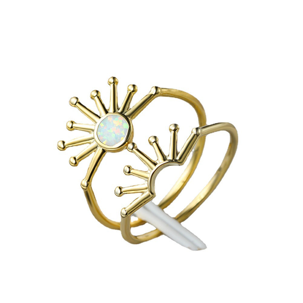 Damen Ring mit kunstvollem Sonnen-Design und schimmerndem Opal Shop Nory