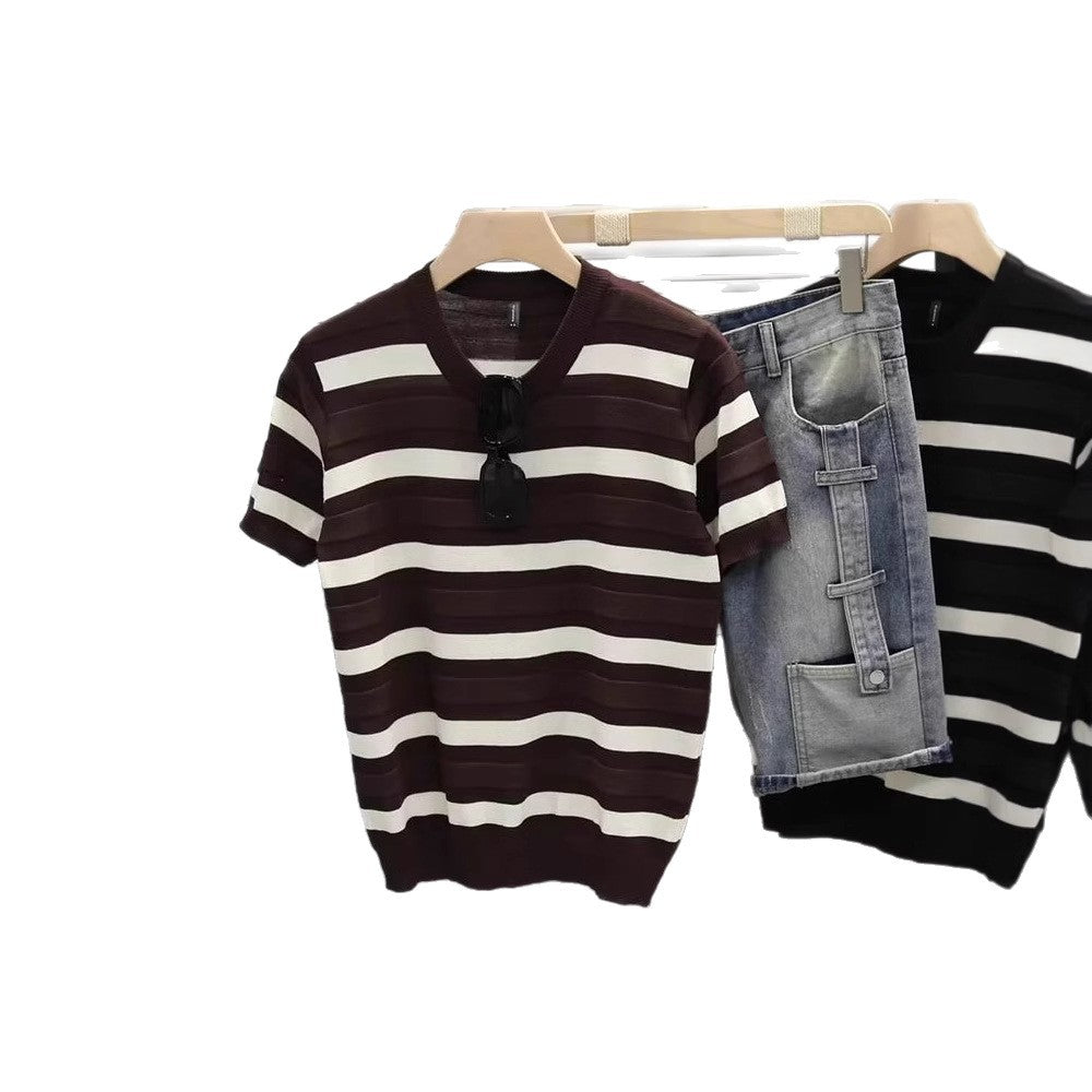 Herren Gestreiftes Kurzarm-Shirt Shop Nory