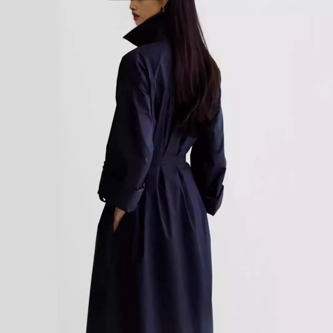 Damen Langärmliges Hemdblusen‑Maxikleid mit strukturierter Schulterpasse und Bindegürtel Shop Nory