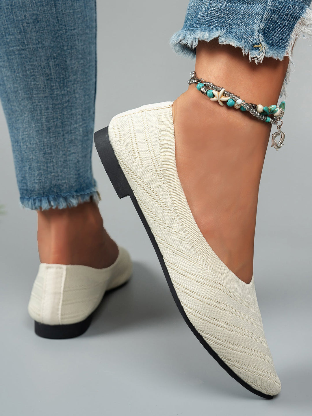 Damen Ballerinas aus atmungsaktivem Strickmaterial mit elegantem Schnitt