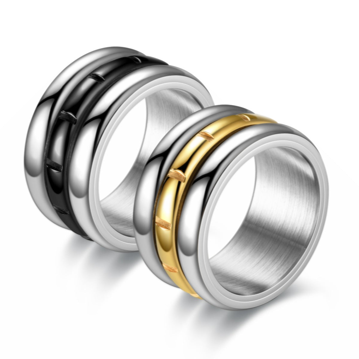 Herren Ring mit modernem, doppeltem Edelstahl-Design und stylishem Goldstreifen Shop Nory
