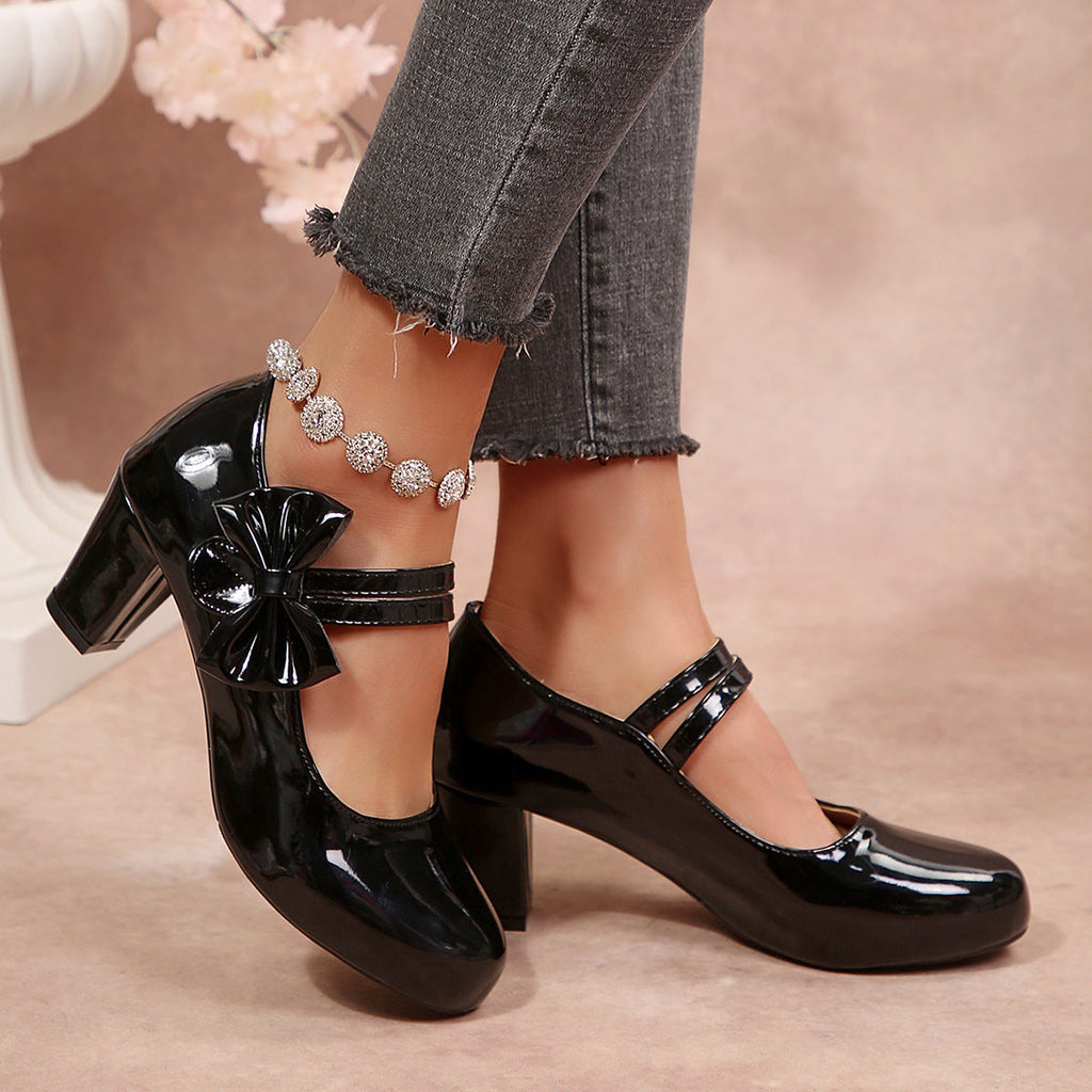 Damen elegante Lack-Pumps mit Schleifenverzierung Shopnory