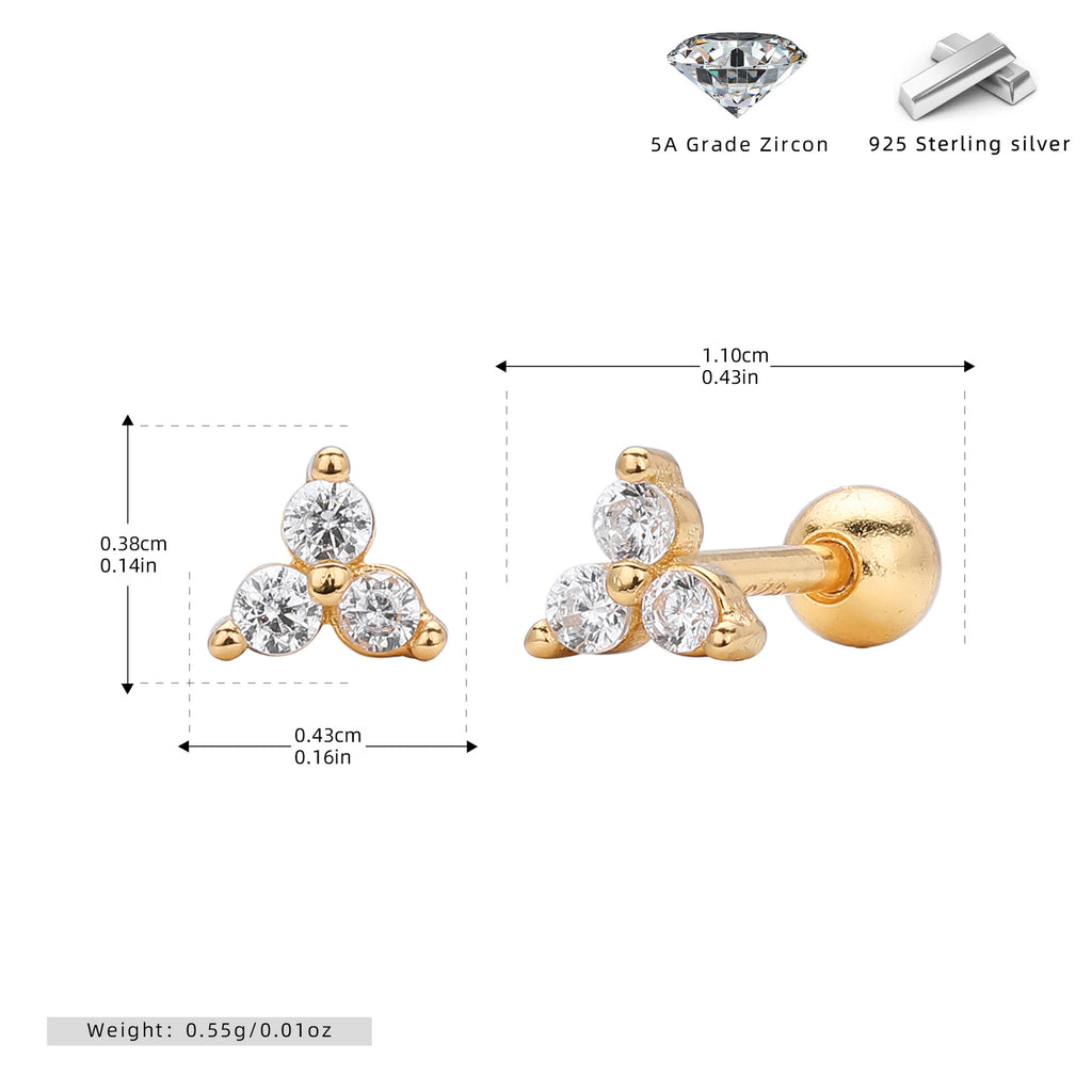 Damen Ohrstecker mit luxuriösem Zirkon-Trio aus 925 Sterling Silber Shop Nory