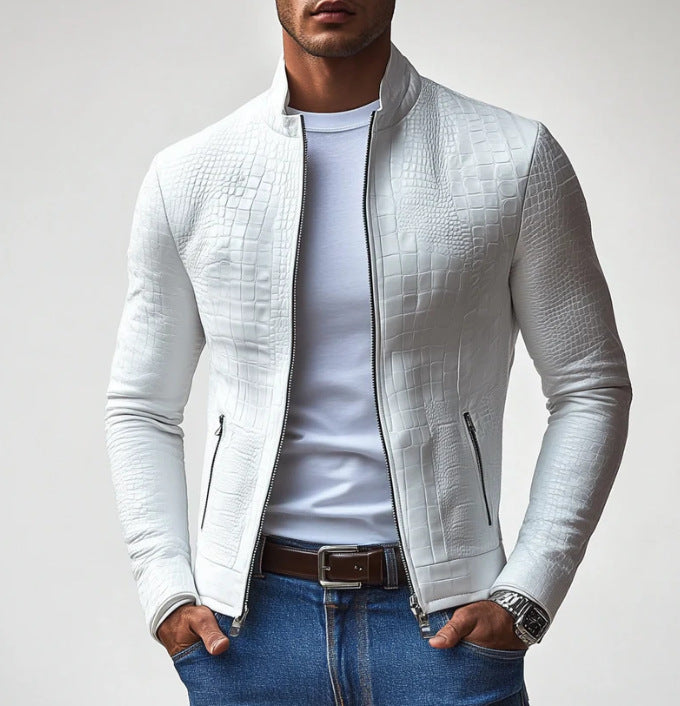 Herren elegante Kunstlederjacke mit kroko-ähnlicher Textur