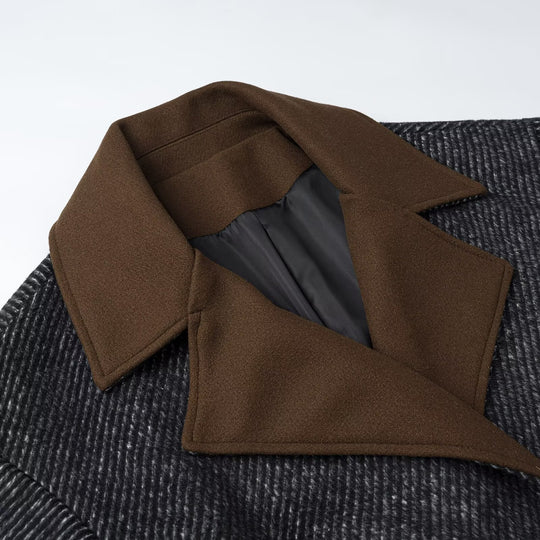 Damen Langer Woll-Herringbone Mantel mit Bindegürtel und großem Reverskragen Shop Nory