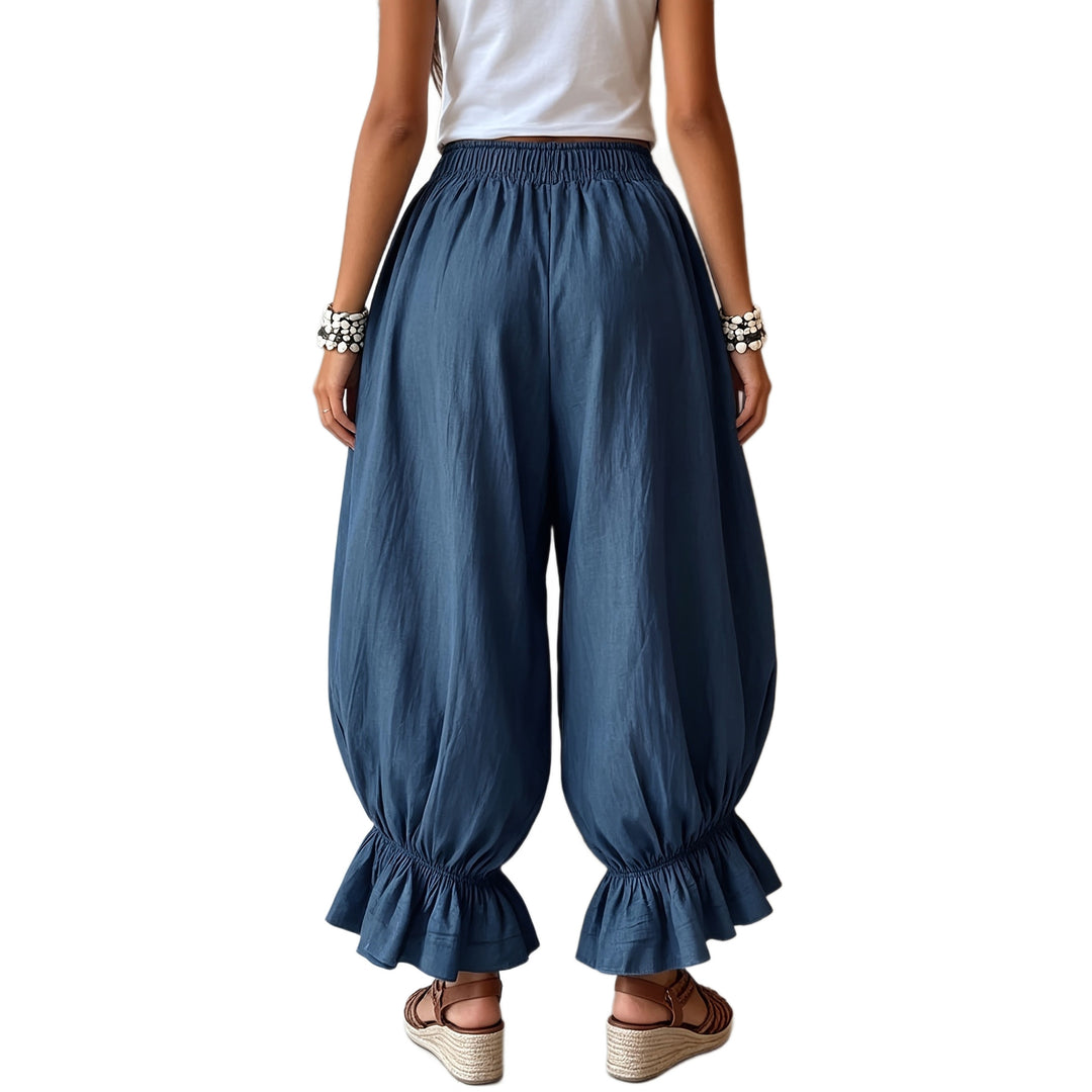 Damen Weite Haremshose mit Gummizug, gerafften Beinen und Volant-Saum Shop Nory