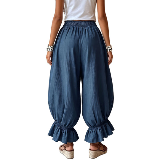 Damen Weite Haremshose mit Gummizug, gerafften Beinen und Volant-Saum Shop Nory