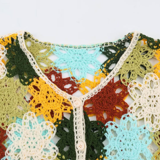 Damen Leichter Häkel-Cardigan mit floralen Häkelmotiven und Knopfleiste Shop Nory
