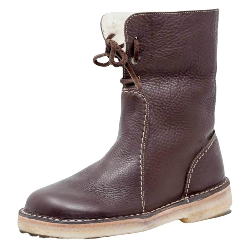 Damen Lederstiefel mit komfortablem Innenfutter und modischem Riemen Shopnory