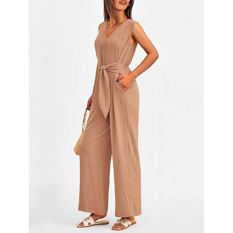 Damen Eleganter Jumpsuit mit taillierter Silhouette und V-Ausschnitt