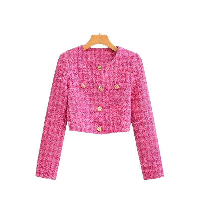 Damen Kurzblazer aus Bouclé-Tweed mit kastiger Cropped‑Silhouette und kragenlosem Design Shop Nory