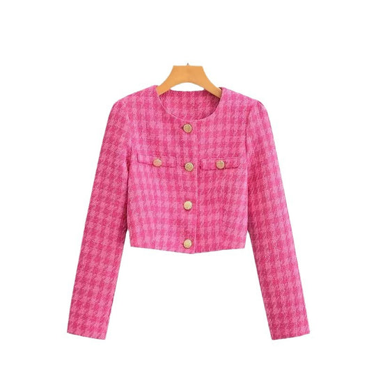 Damen Kurzblazer aus Bouclé-Tweed mit kastiger Cropped‑Silhouette und kragenlosem Design Shop Nory