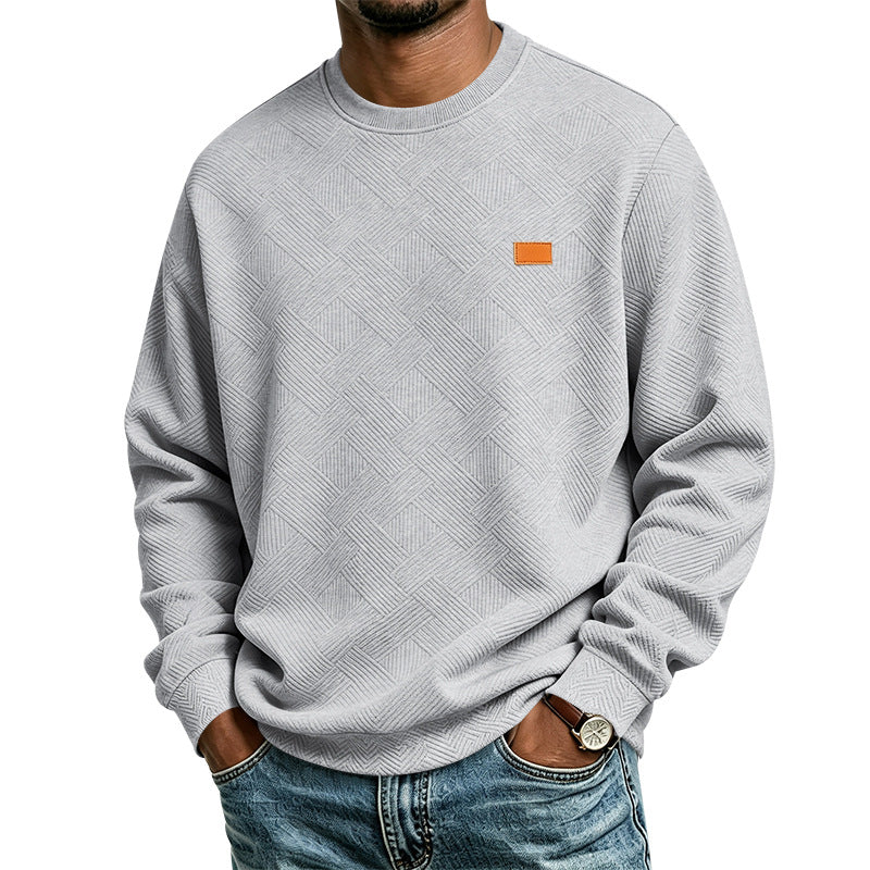 Unisex Texturierter Baumwoll-Crewneck-Sweatshirt mit Rautenstruktur und Lederpatch Shop Nory